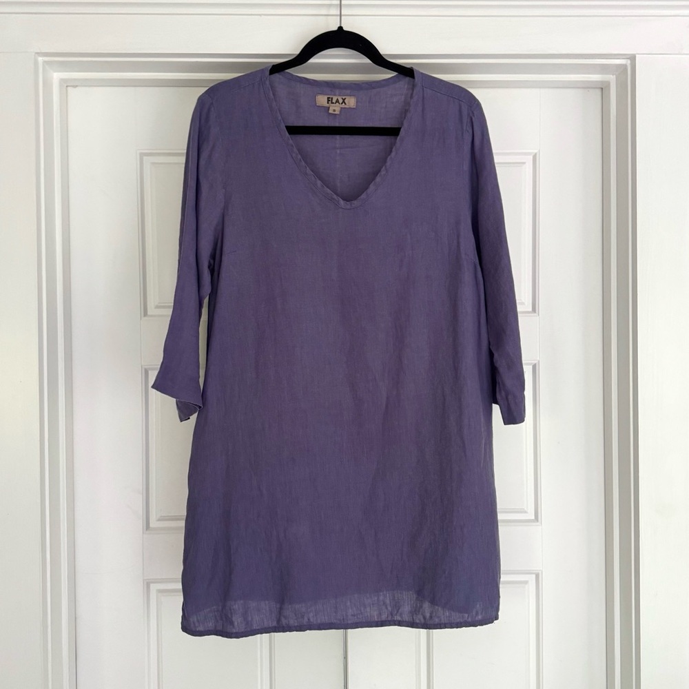 Flax Purple Linen V- Neck Tunic, Small
